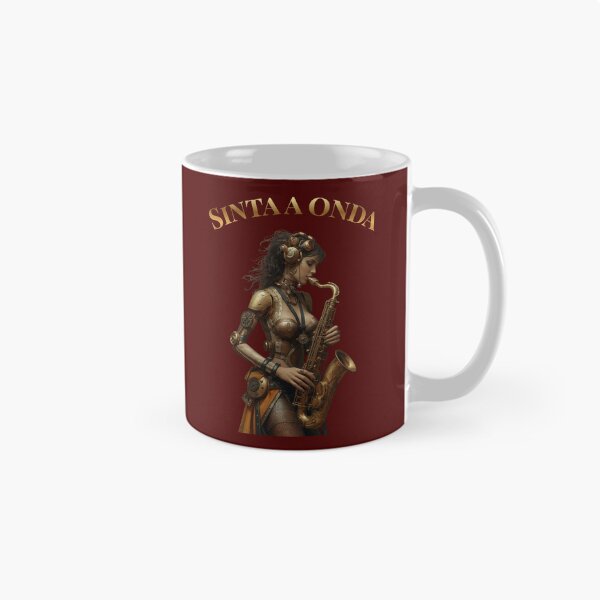 Item preview, Feel the Wave – Steampunk Saxophone Lady T-Shirt, Version in Portuguese Language (Sinta a onda) designed and sold by VerneCollection.