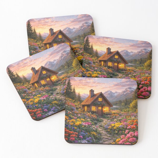 Item preview, Flowered Cabin Among Mountains at Sunrise designed and sold by JuViRo.