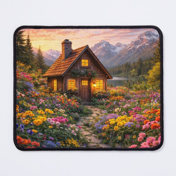 Item preview, Flowered Cabin Among Mountains at Sunrise designed and sold by JuViRo.