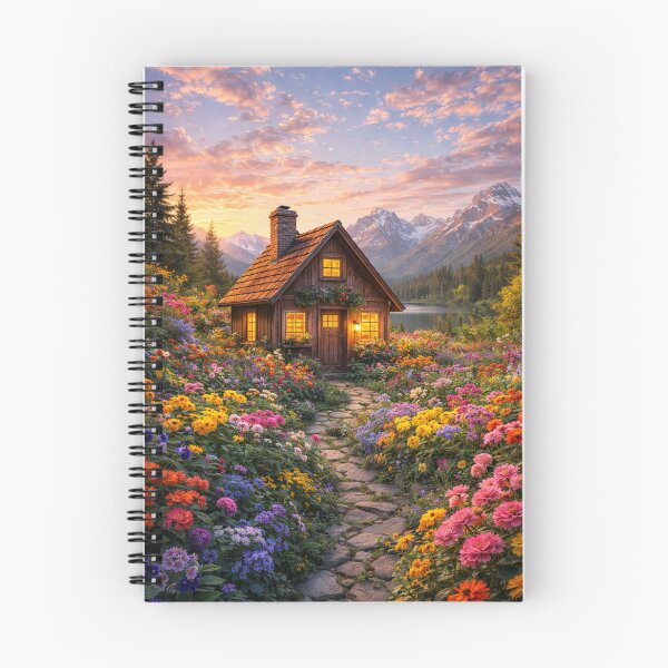 Item preview, Flowered Cabin Among Mountains at Sunrise designed and sold by JuViRo.