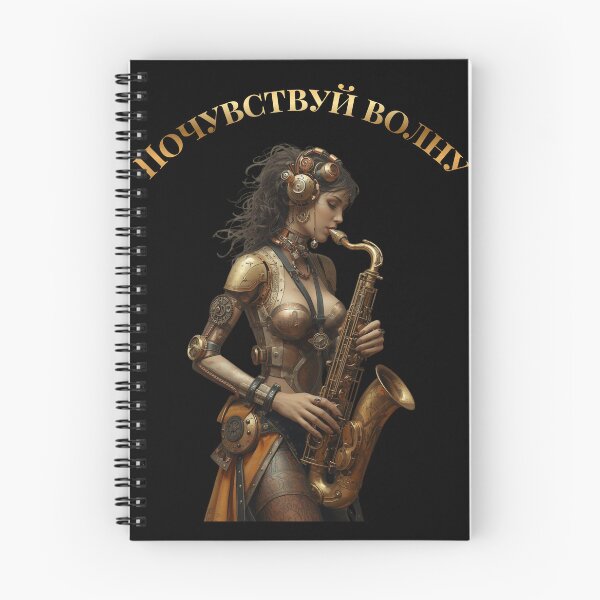 Item preview, Feel the Wave – Steampunk Saxophone Lady T-Shirt, Version in Russian Language (Почувствуй волну (Pochuvstvuy volnu)) designed and sold by VerneCollection.
