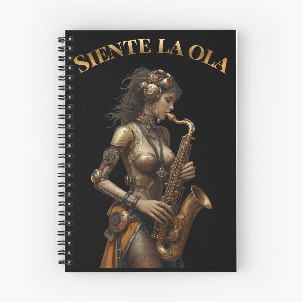 Item preview, Feel the Wave – Steampunk Saxophone Lady T-Shirt, Version in Spanish Language (Siente la ola) designed and sold by VerneCollection.