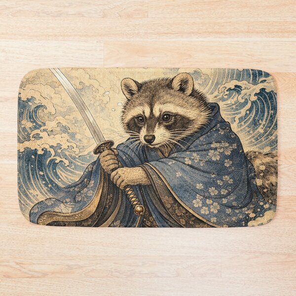 Item preview, Samurai Raccoon with Katana – Traditional Tifa Ukiyo-e Art Print designed and sold by Gold Turtle  Lina.