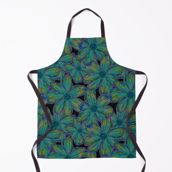 Item preview, Maximalist Painterly Bold Florals Teal Chartreuse on Black designed and sold by thecolorbirdie.