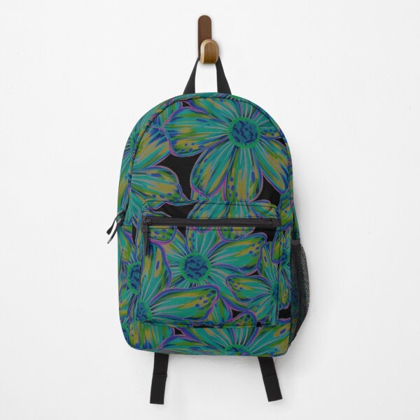 Item preview, Maximalist Painterly Bold Florals Teal Chartreuse on Black designed and sold by thecolorbirdie.