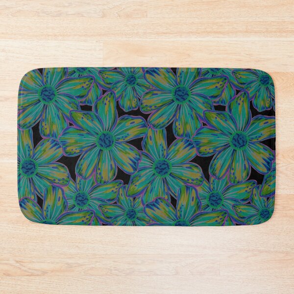 Item preview, Maximalist Painterly Bold Florals Teal Chartreuse on Black designed and sold by thecolorbirdie.