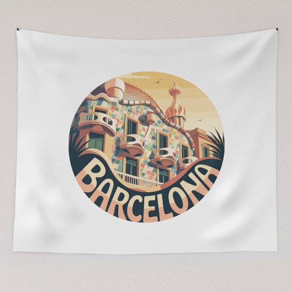 Item preview, Casa Batlló Gaudi View - Barcelona Retro Art - Psychedelic 70s Architecture Illustration designed and sold by CircinusStore.