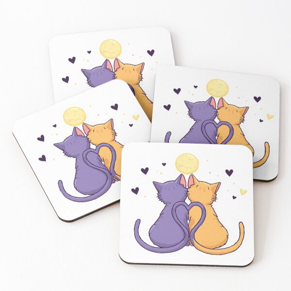 Item preview, Celestial Cat Couple Heart Tail Moon Art designed and sold by rainbowgremlin.