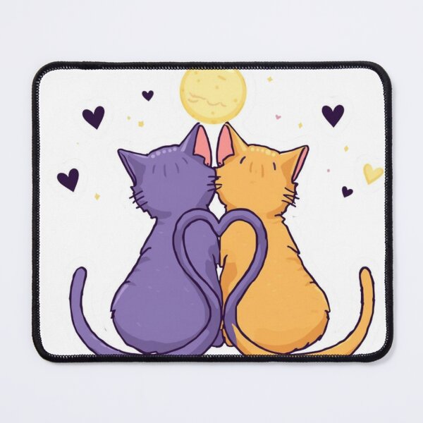 Item preview, Celestial Cat Couple Heart Tail Moon Art designed and sold by rainbowgremlin.