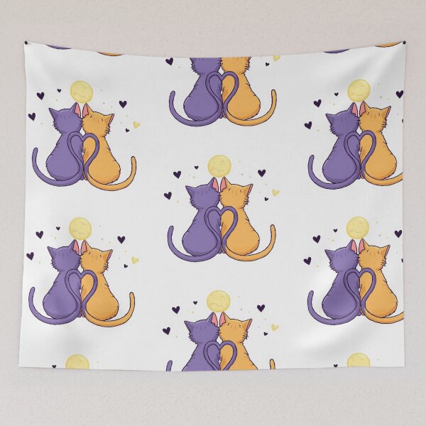 Item preview, Celestial Cat Couple Heart Tail Moon Art designed and sold by rainbowgremlin.
