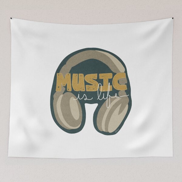 Item preview, Music Is Life Headphones Illustration- Teal designed and sold by BibidibuDesigns.