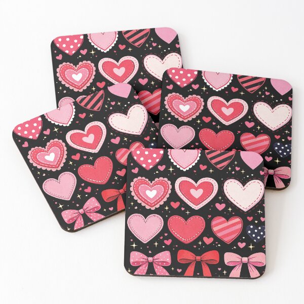 Item preview, Kawaii Heart and Bow Clipart Set – Cute Pink and Red Valentine’s Day Illustration on Black Background designed and sold by Gold Turtle  Lina.