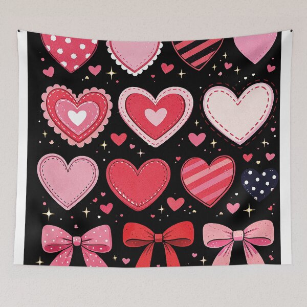 Item preview, Kawaii Heart and Bow Clipart Set – Cute Pink and Red Valentine’s Day Illustration on Black Background designed and sold by Gold Turtle  Lina.