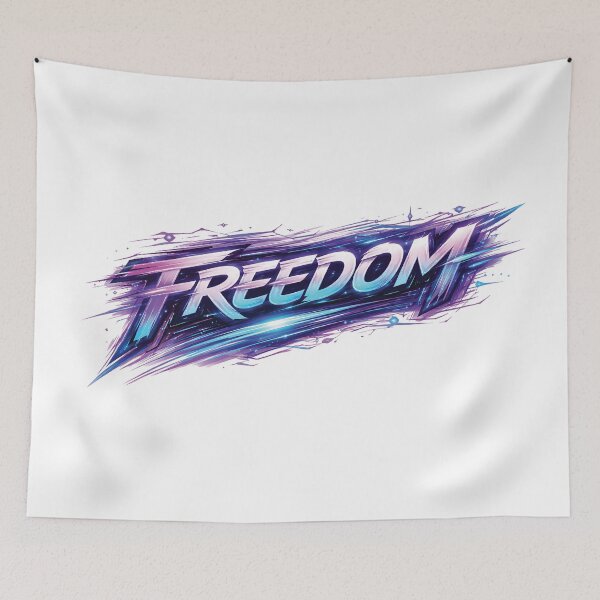 Item preview, FREEDOM Text Art – Futuristic Neon Graffiti Typography in Tech Style designed and sold by Gold Turtle  Lina.