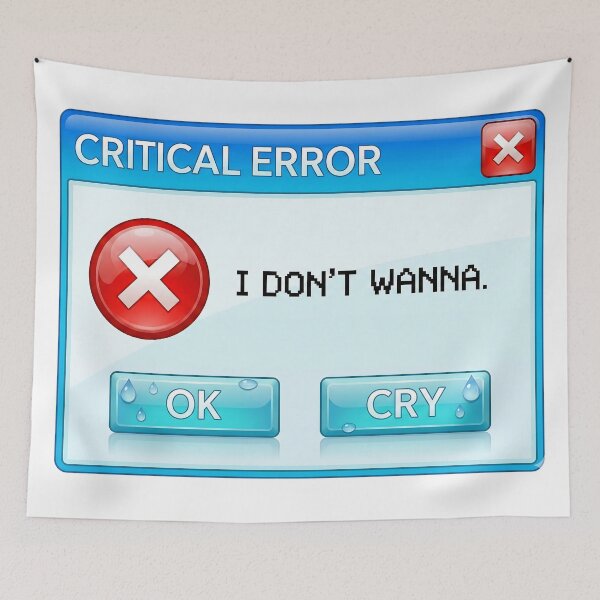 Item preview, Critical Error I Don't Wanna Funny Webcore Meme designed and sold by DigitalAnnaBanana.