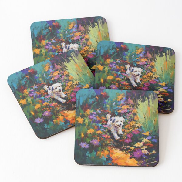 Item preview, A Havanese playing in a vibrant flower garden, Dogs in Motion designed and sold by CDC40.