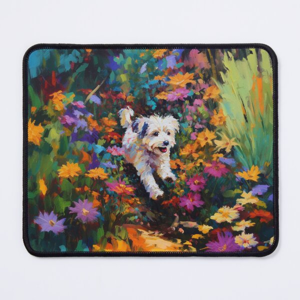 Item preview, A Havanese playing in a vibrant flower garden, Dogs in Motion designed and sold by CDC40.