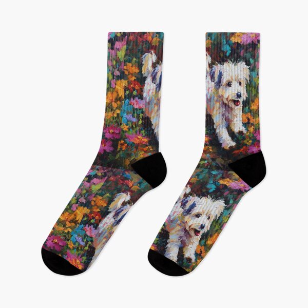 Item preview, A Havanese playing in a vibrant flower garden, Dogs in Motion designed and sold by CDC40.