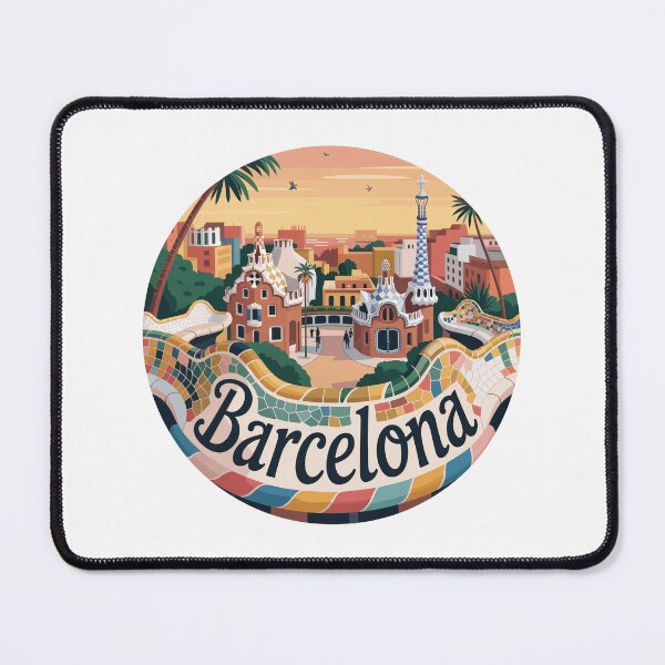 Item preview, Park Guell Mosaic View - Barcelona Retro Art - Architecture Illustration designed and sold by CircinusStore.