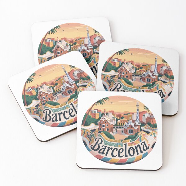 Item preview, Park Guell Mosaic View - Barcelona Retro Art - Architecture Illustration designed and sold by CircinusStore.