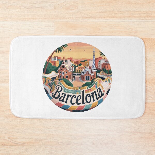 Item preview, Park Guell Mosaic View - Barcelona Retro Art - Architecture Illustration designed and sold by CircinusStore.