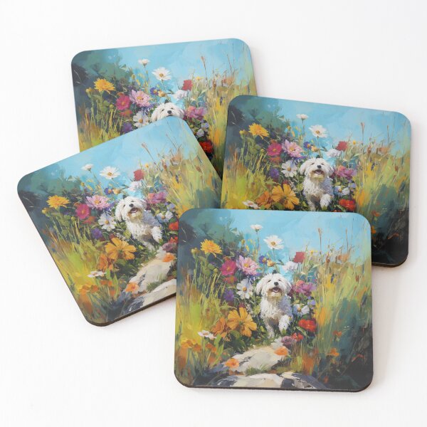 Item preview, A Havanese playing in a vibrant flower garden, Dogs in Motion designed and sold by CDC40.
