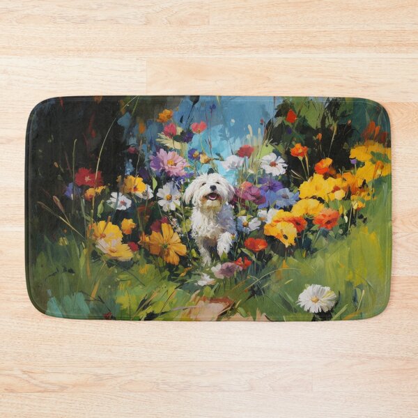 Item preview, A Havanese playing in a vibrant flower garden, Dogs in Motion designed and sold by CDC40.