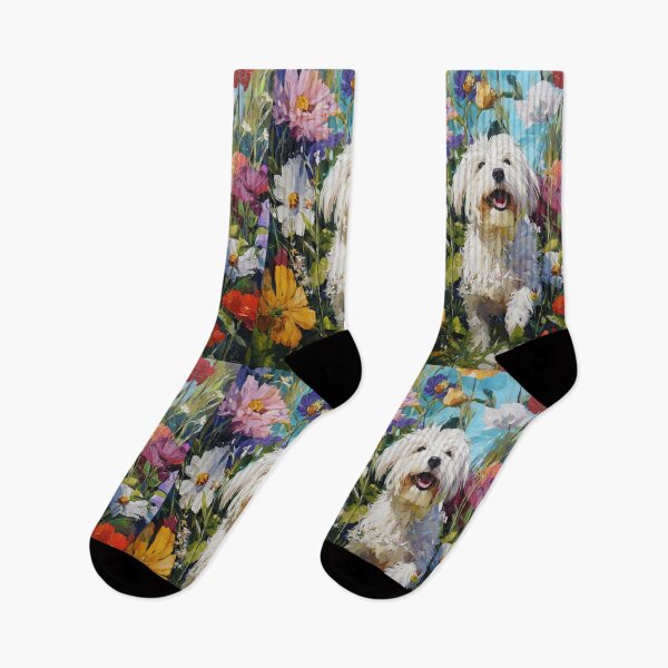 Item preview, A Havanese playing in a vibrant flower garden, Dogs in Motion designed and sold by CDC40.