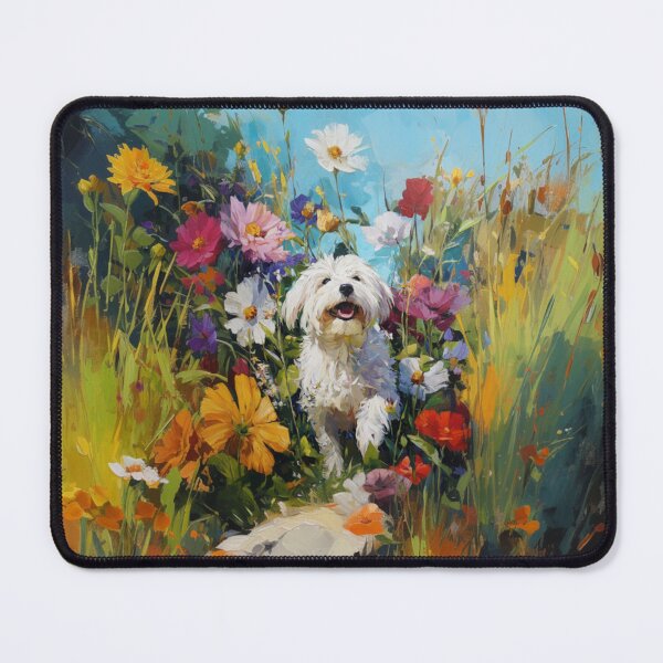 Item preview, A Havanese playing in a vibrant flower garden, Dogs in Motion designed and sold by CDC40.