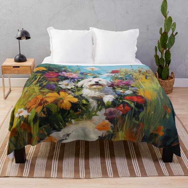 Item preview, A Havanese playing in a vibrant flower garden, Dogs in Motion designed and sold by CDC40.