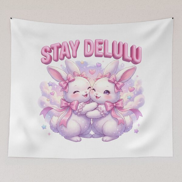 Item preview, Stay Delulu Cute Kawaii Bunnies Pink Aesthetic designed and sold by DigitalAnnaBanana.