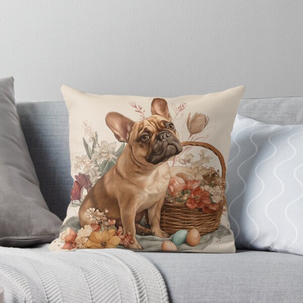 Artikelvorschau, Niedliche Osterillustration einer französischen Bulldogge mit Frühlingsblumen und Eiern entworfen und verkauft von moodyfyit.