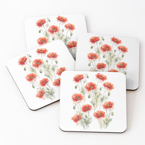 Item preview, Red Poppy Watercolor Flowers – Botanical Floral Illustration designed and sold by MKVisions.
