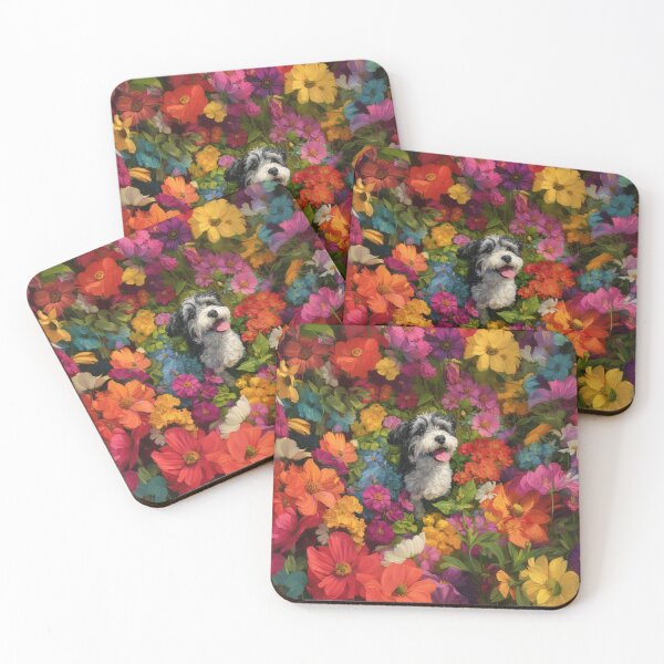Item preview, A Havanese playing in a vibrant flower garden, Dogs in Motion designed and sold by CDC40.