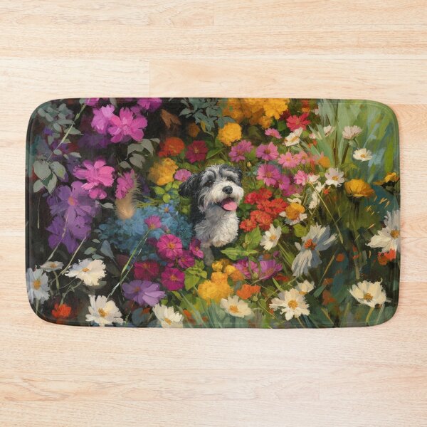 Item preview, A Havanese playing in a vibrant flower garden, Dogs in Motion designed and sold by CDC40.