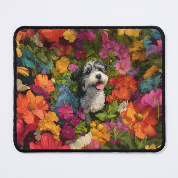 Item preview, A Havanese playing in a vibrant flower garden, Dogs in Motion designed and sold by CDC40.