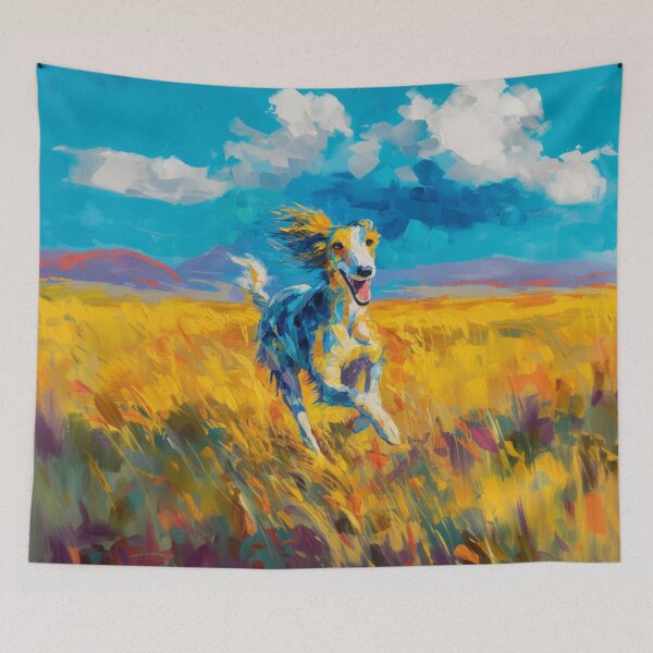 Item preview, A joyful Saluki running through a bright summer field, Dogs in Motion designed and sold by CDC40.