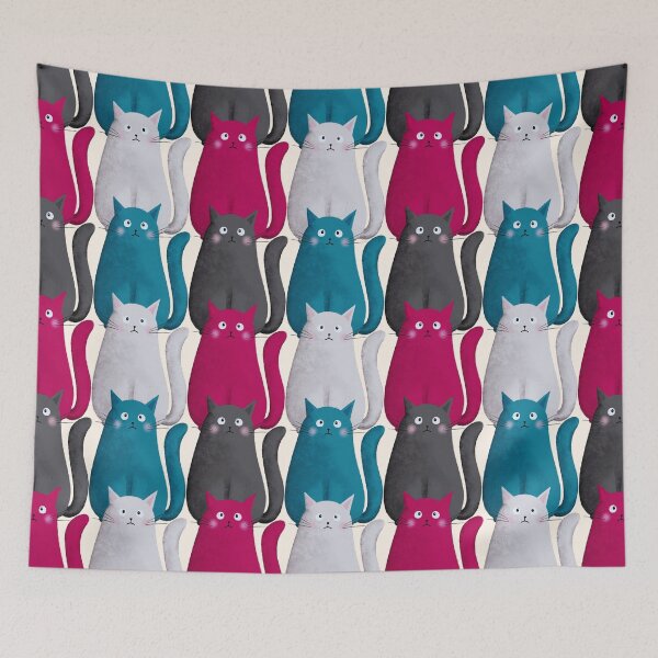 Item preview, Sad Cat Pattern – White Grey Blue Pink Moody Cats Seamless Design designed and sold by Brightful Creations .