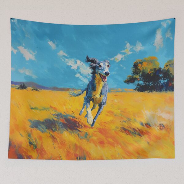 Item preview, A joyful Saluki running through a bright summer field, Dogs in Motion designed and sold by CDC40.