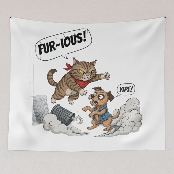 Item preview, Furious Cat vs. Scared Dog - Funny Comic Style Art designed and sold by Fatomfatom.