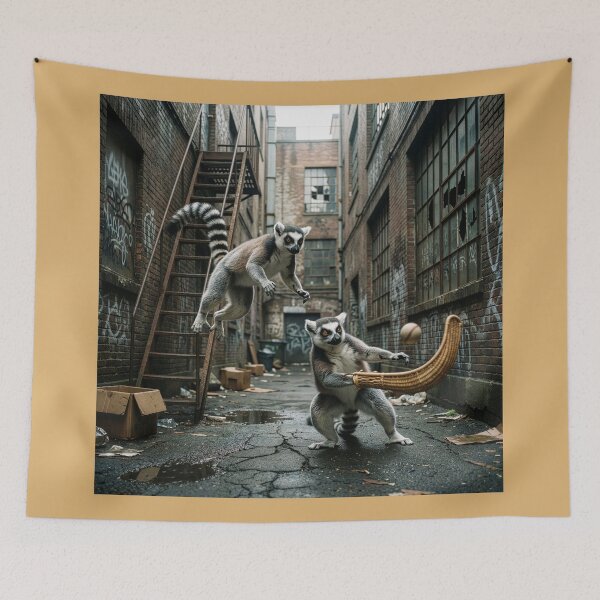 Item preview, Ring-Tailed Lemurs Play Jai Alai in Alley designed and sold by Tridentulus.