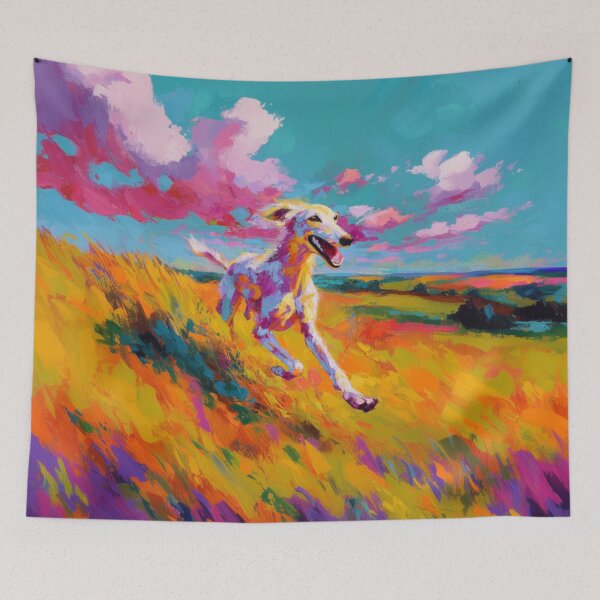 Item preview, A joyful Saluki running through a bright summer field, Dogs in Motion designed and sold by CDC40.