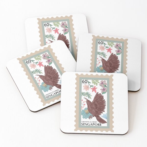 Item preview, Crimson sunbird - singapore stamp - travel art designed and sold by aziza-doodles.
