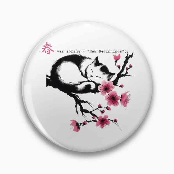 Item preview, Sakura Cat & Code - Japanese Sumi-e Style Spring Art designed and sold by Sumi Tech Lab.