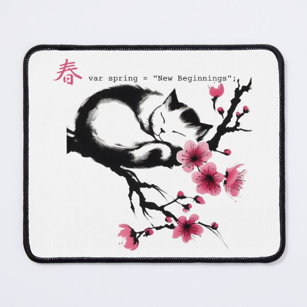 Item preview, Sakura Cat & Code - Japanese Sumi-e Style Spring Art designed and sold by Sumi Tech Lab.