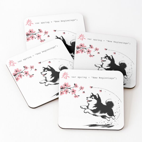 Item preview, Happy Shiba Inu & Sakura Code - Japanese Sumi-e Spring Art designed and sold by Sumi Tech Lab.