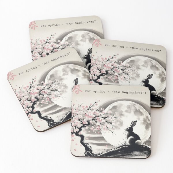 Item preview, Sleeping Cat & Sakura Code - Japanese Sumi-e Spring Art designed and sold by Sumi Tech Lab.