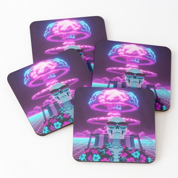 Item preview, Chilling Skeleton Watching Nuclear Explosion - Vaporwave Apocalypse Art designed and sold by powersunlight.