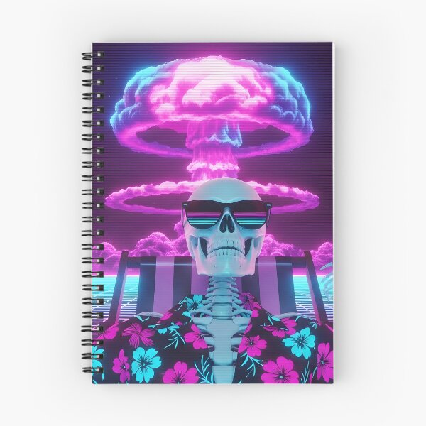 Item preview, Chilling Skeleton Watching Nuclear Explosion - Vaporwave Apocalypse Art designed and sold by powersunlight.