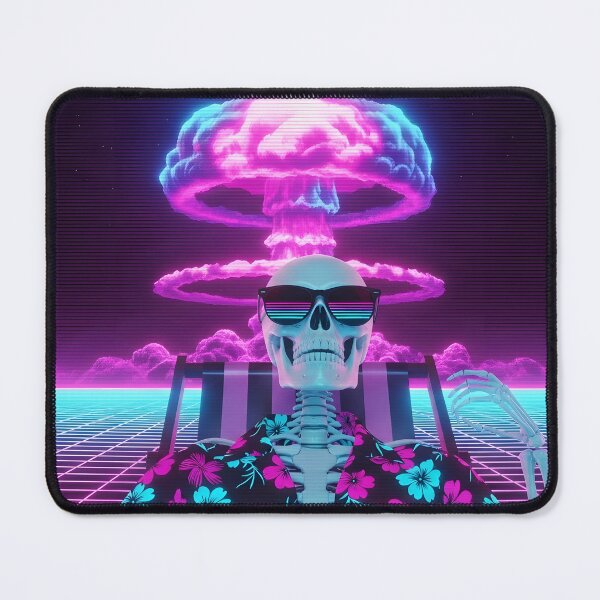 Item preview, Chilling Skeleton Watching Nuclear Explosion - Vaporwave Apocalypse Art designed and sold by powersunlight.